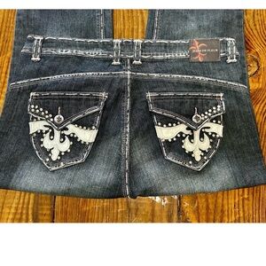 Jeans De Fleur Women’s 38x32 Blinged Thick Stitch Dark Wash Denim Straight Jeans